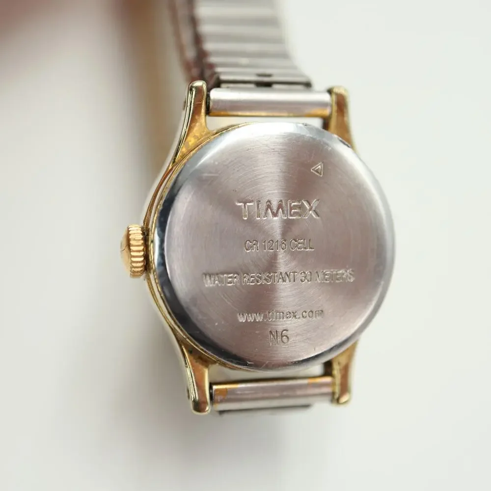 Timex Two Tone Petite 19mm Womens Watch Metal Stretch Band w New Battery